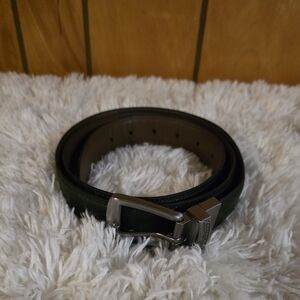 DICKIES Men's BlackBrown Leather Belt With Brushed Silver Accent Sz. 44